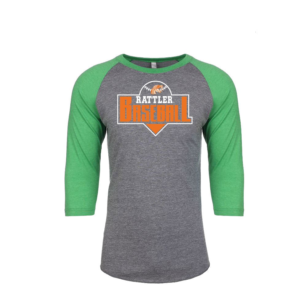 Rattler Baseball Unisex Raglan Three Quarter Sleeve T-Shirt